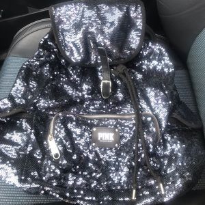 Pink black sequins Bookbag